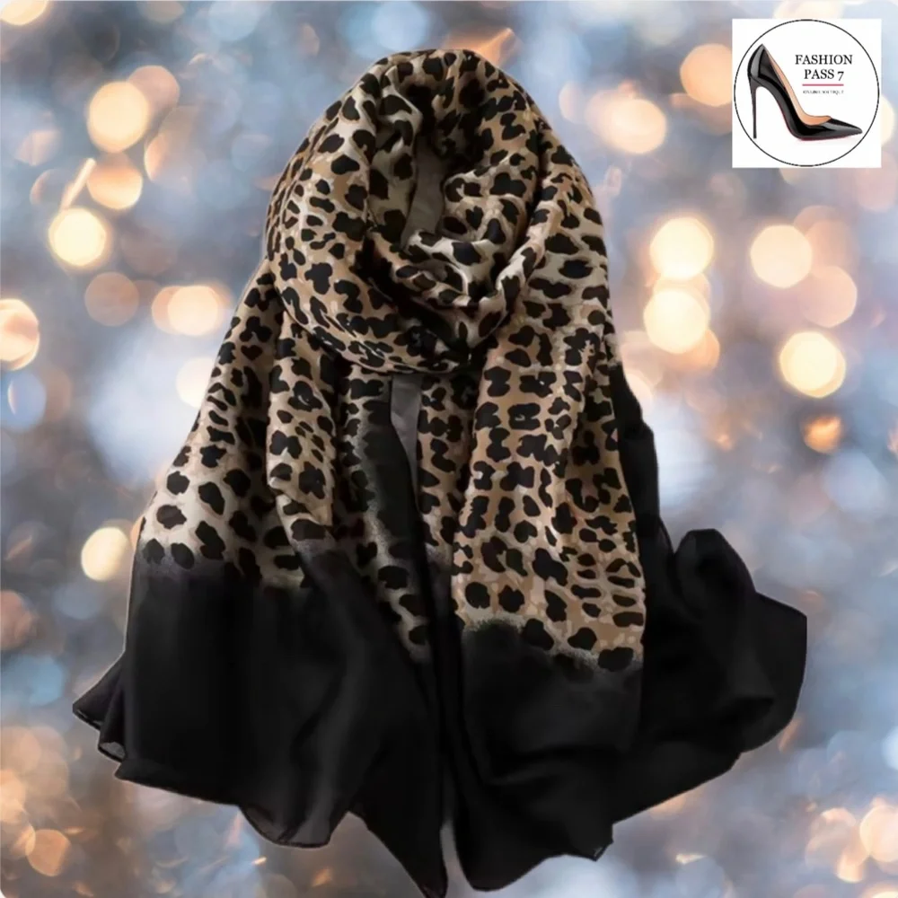 100% SILK SATIN Large Shawl Leopard Print Scarf Animal Print Wrap Coverup Gift